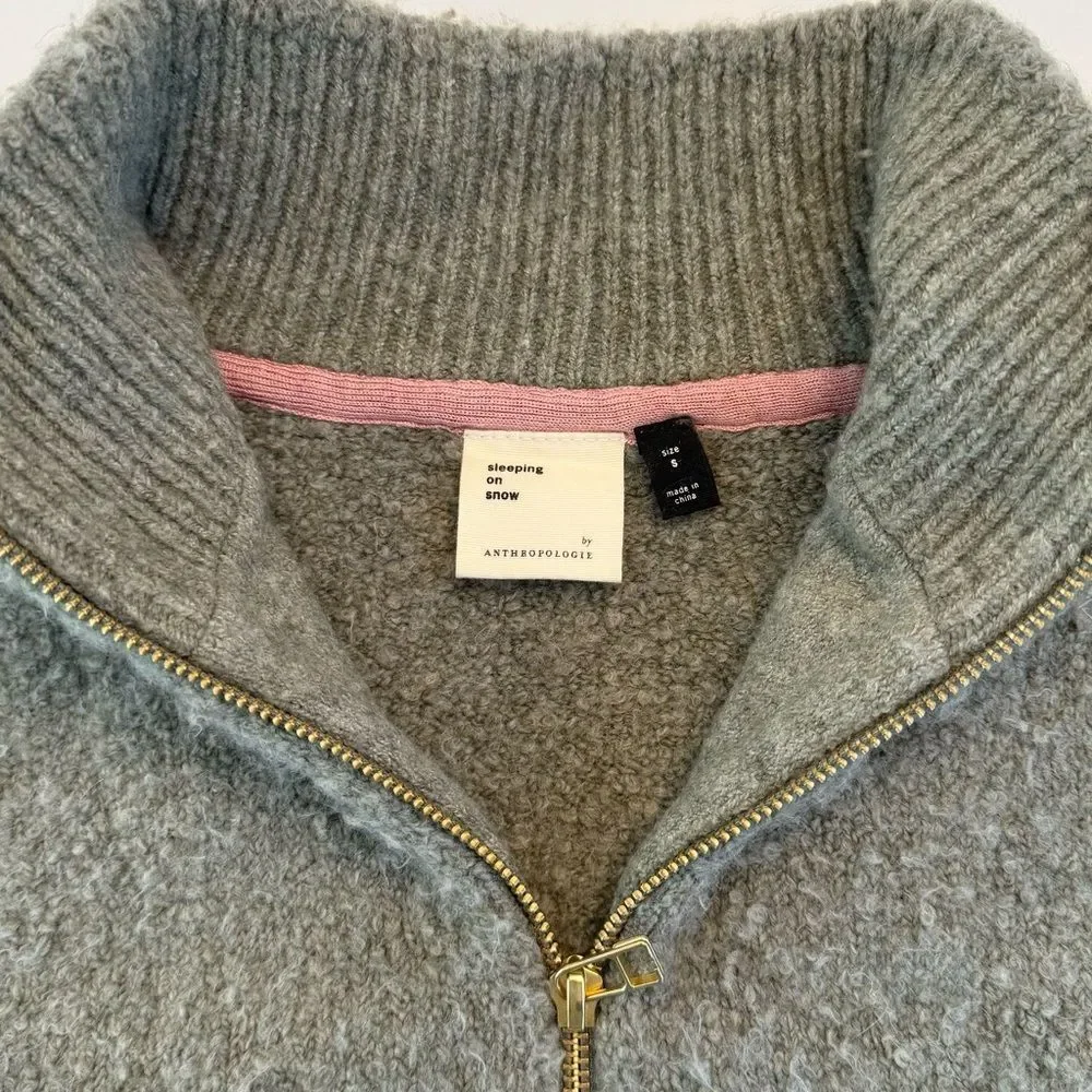 Anthropologie Sleeping on Snow Clarington Half Zip Wool Alpaca Green Sweater S